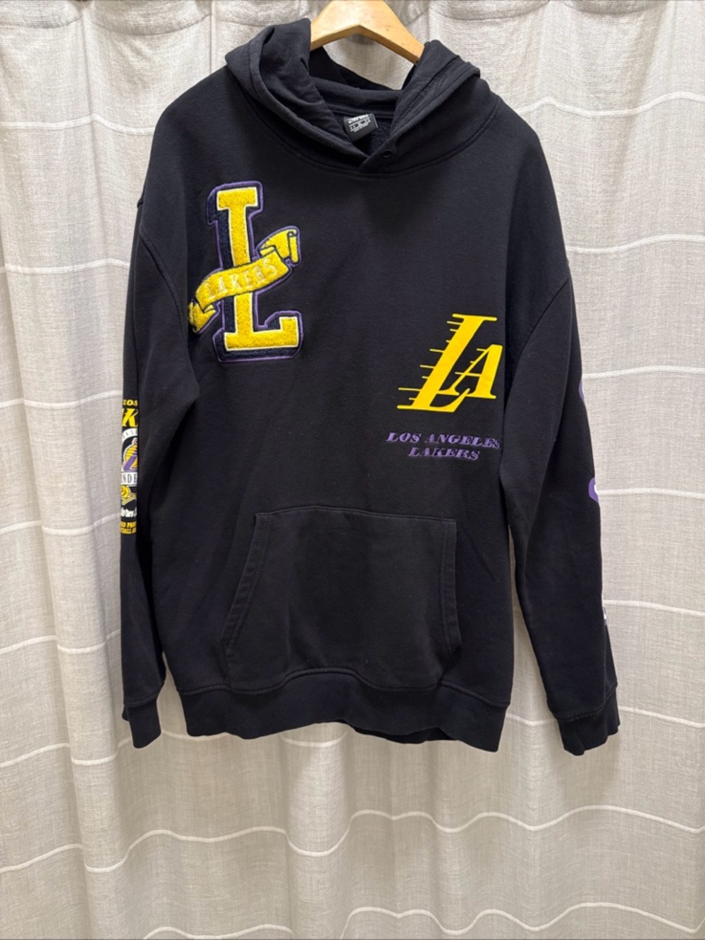 Black Pullover Hoodie with Yellow & Purple Logos
